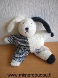 Doudou Chien Nicotoy Blanc bleu marine tissus eponge baby folly buromac 