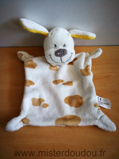 Doudou Chien Nicotoy Blanc taches beige jaune 