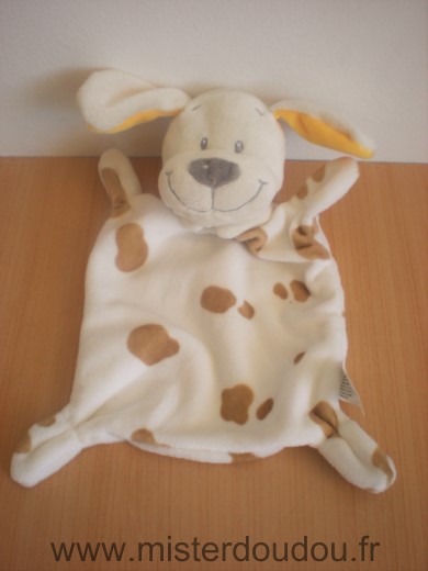 Doudou Chien Nicotoy Blanc taches marron oreilles jaunes 