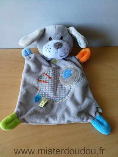 Doudou Chien Nicotoy Gris beige bleu etiquettes 