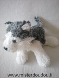 Doudou Chien Nicotoy Gris blanc Yeux bleux en forme de bille et nez noir en plastic