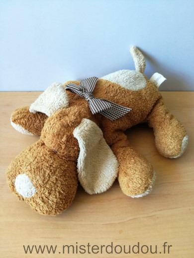 Doudou Chien Nicotoy Marron beige noeud 