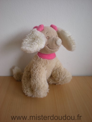 Doudou Chien Noukie s Beigecollier rose noeuds roses 