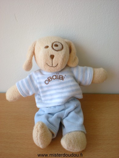 Doudou Chien Obaibi okaidi Beige pull et short bleus obaibi 