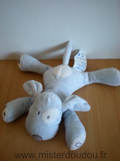 Doudou Chien Obaibi okaidi Bleu coccard blanc 