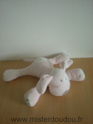 Doudou Chien Obaibi okaidi Rose blanc cocard blanc 