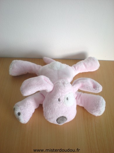 Doudou Chien Obaibi okaidi Rose coccard blanc 