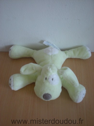 Doudou Chien Obaibi okaidi Vert cocard blanc 