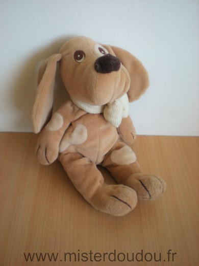 Doudou Chien Priscilla larsen Beige blanc noeud 