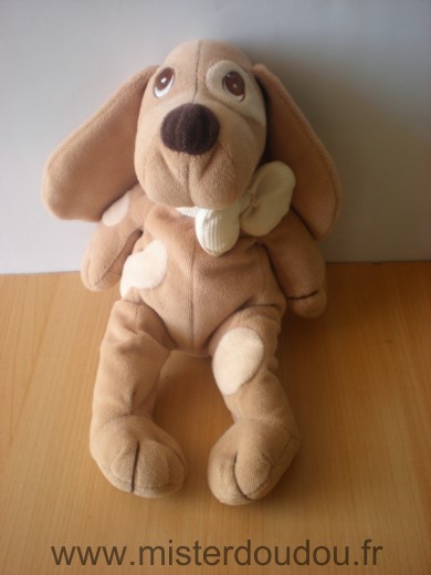 Doudou Chien Priscilla larsen Beige blanc noeud 