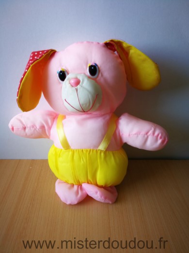 Doudou Chien Puffalump Tissus rose jaune rouge Pas d etiquette de marque style puffalump