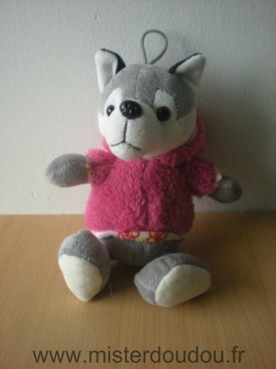 Doudou Chien Roda Blanc gris avec pull capuche rose 