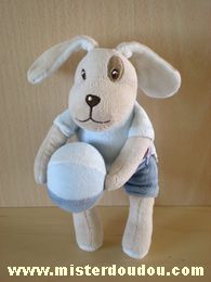 Doudou Chien Sucre d orge Beige bleu tenant un ballon 