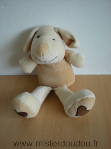 Doudou Chien Sucre d orge Beige marron coeur marron sous les pattes 