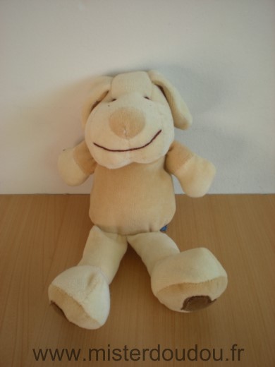 Doudou Chien Sucre d orge Beoge marron coeur sous les pattes 