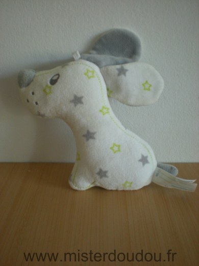 Doudou Chien Sucre d orge Blanc  gris etoiles 