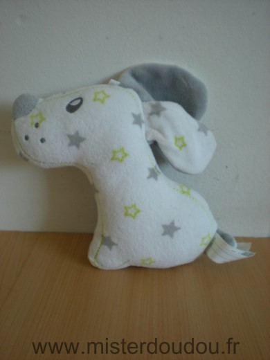 Doudou Chien Sucre d orge Blanc gris vert etoiles 