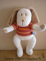 Doudou Chien Sucre d orge Blanc tshirt rayé marron orange 