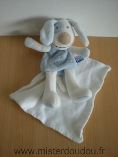 Doudou Chien Sucre d orge Cajou bleu mouchoir blanc 