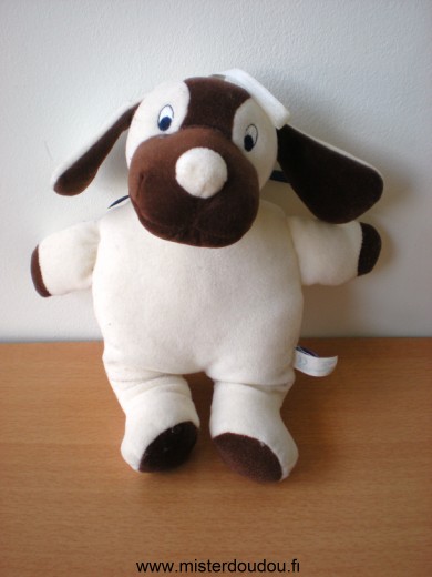 Doudou Chien Sucre d orge Ecru marron ruban bleu boncé 