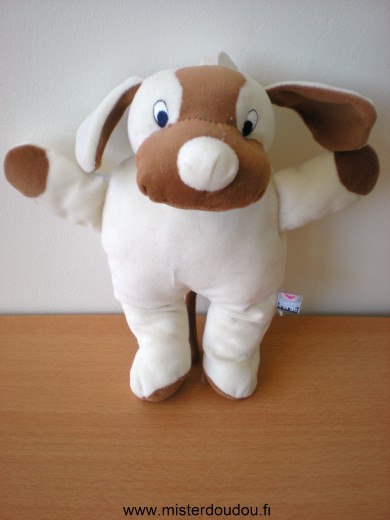 Doudou Chien Sucre d orge Ecru marron ruban bleu marine 