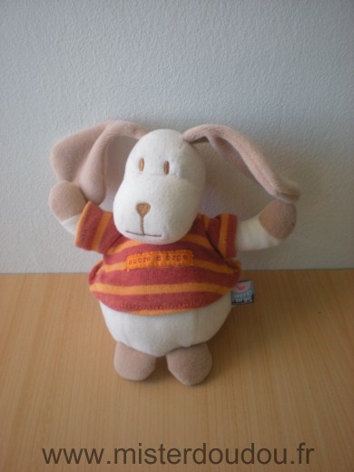 Doudou Chien Sucre d orge Ecru tshirt rayé orange marron 