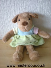 Doudou Chien Systeme u Marron rose bleu vert 