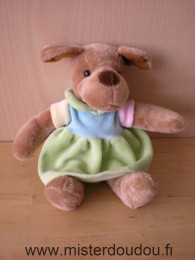 Doudou Chien Systeme u Marronrobe vert bleu jaune rose 