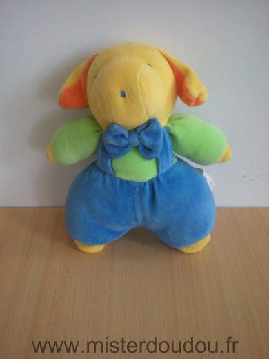 Doudou Chien Vulli Bleu vert jaune orange 