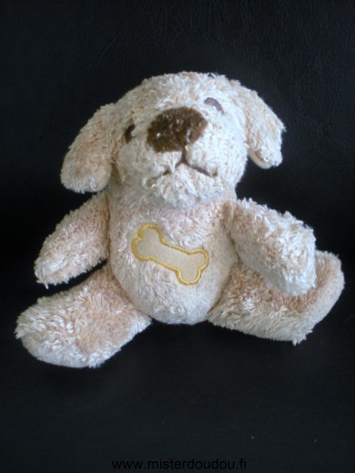 Doudou Chien Yves rocher Beige avec un os brodé 