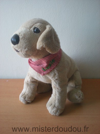 Doudou Chien - marque non connue - Beige Floulard vichy rouge brodé luzie