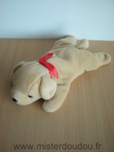 Doudou Chien 0 Beige ruban rouge 
