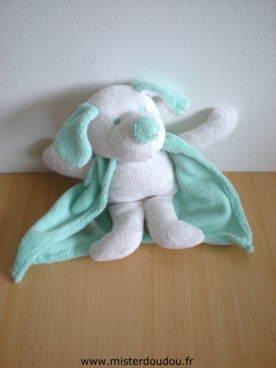 Doudou Chien 0 Blanc cape bleu turquoise 