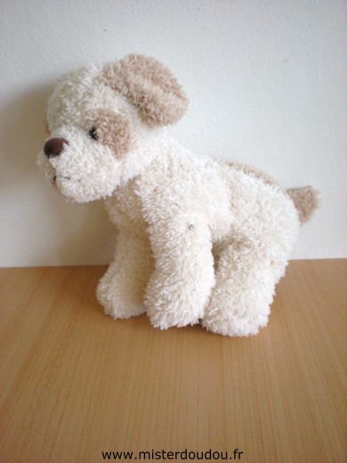 Doudou Chien 0 Ecru beige Billes noires pour les yeux, nez marron