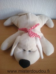 Doudou Chien - marque non connue - Ecru truffe noire ruban vichy rouge blanc Billes noires pour les yeux