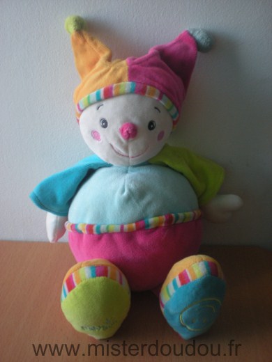 Doudou Clown Baby sun Bleu rose jaune vert Boite sonore ne fonctionne plus