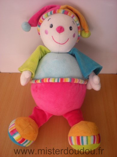 Doudou Clown Baby sun Lutin bleu rose 