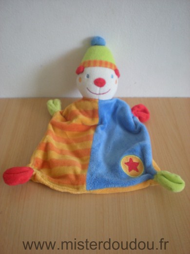 Doudou Clown Babyclub Orange bleu vert 