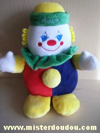 Doudou Clown Chicco Bleu jaune rouge vert 