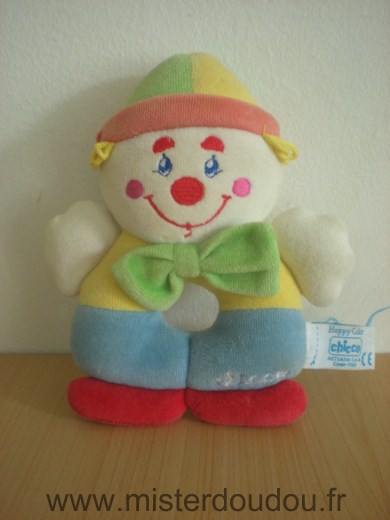 Doudou Clown Chicco Bleu jaune vert 