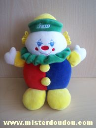 Doudou Clown Chicco Rouge bleu jaune vert Les pieds font 