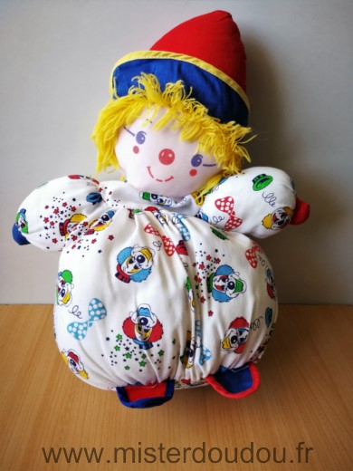 Doudou Clown Corolle Blanc rouge tetes de clown 