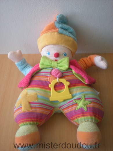 Doudou Clown Corolle Bleu rose orange vert 