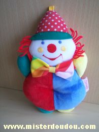 Doudou Clown Corolle Bleu rouge vert jaune 