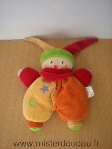 Doudou Clown Corolle Jaune orange rouge 