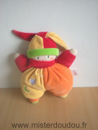 Doudou Clown Corolle Jaune orange rouge 