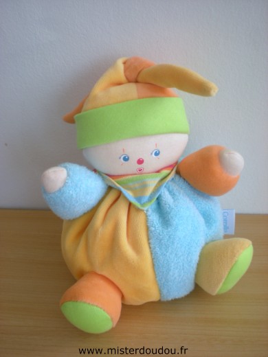 Doudou Clown Corolle Lutin clown bleu orange vert jaune 