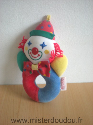 Doudou Clown Corolle Rouge bleu jaune vert 