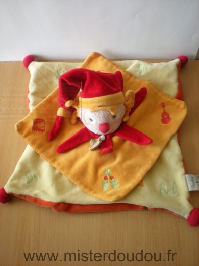 Doudou Clown Doudou et compagnie Jaune orange rouge 