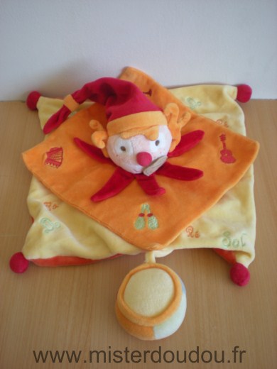 Doudou Clown Doudou et compagnie Jaune orange rouge  do re mi fa sol 